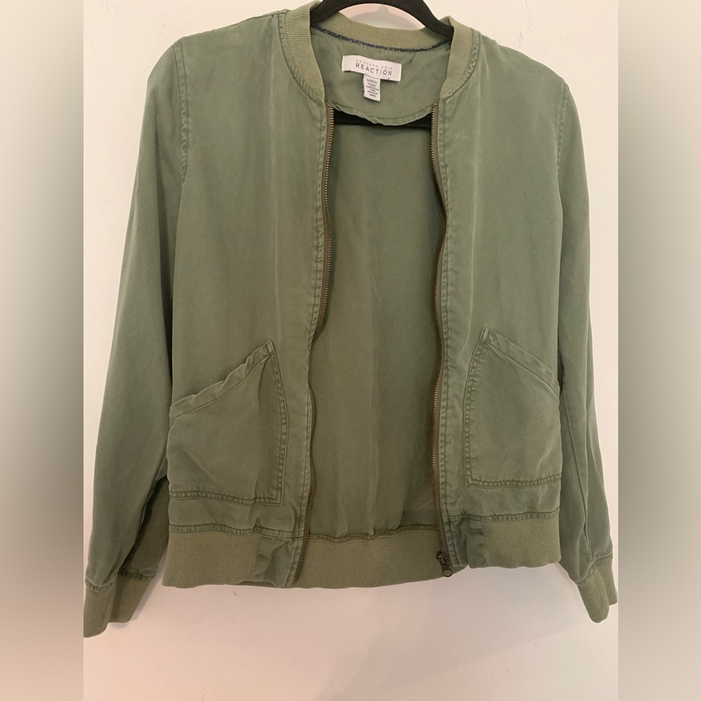 Kenneth Cole Army Green Coat Bomber Jacket Women’s Size S Full Zip